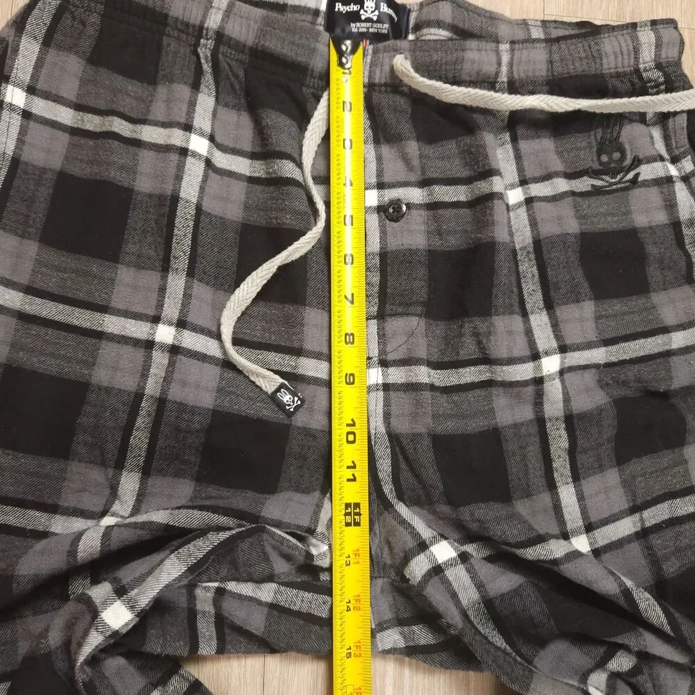 Psycho Bunny Flannel Pajama Pants Mens Large Black Plaid Drawstring Waist